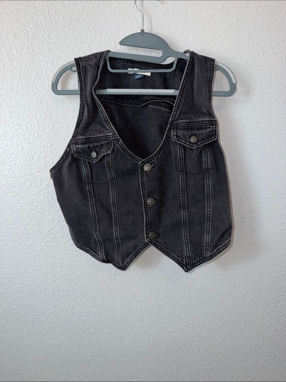 American Eagle Women’s Black Denim Vest - Sleeveless Button Front